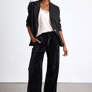 Lulus Haira Black Velvet Wide-leg Mid-rise Trouser Pants - Size XS